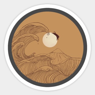 The great wave of mount fuji sunset Sticker